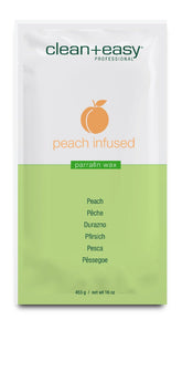 Closeup of a sealed pillow bag packaging of Peach paraffin wax